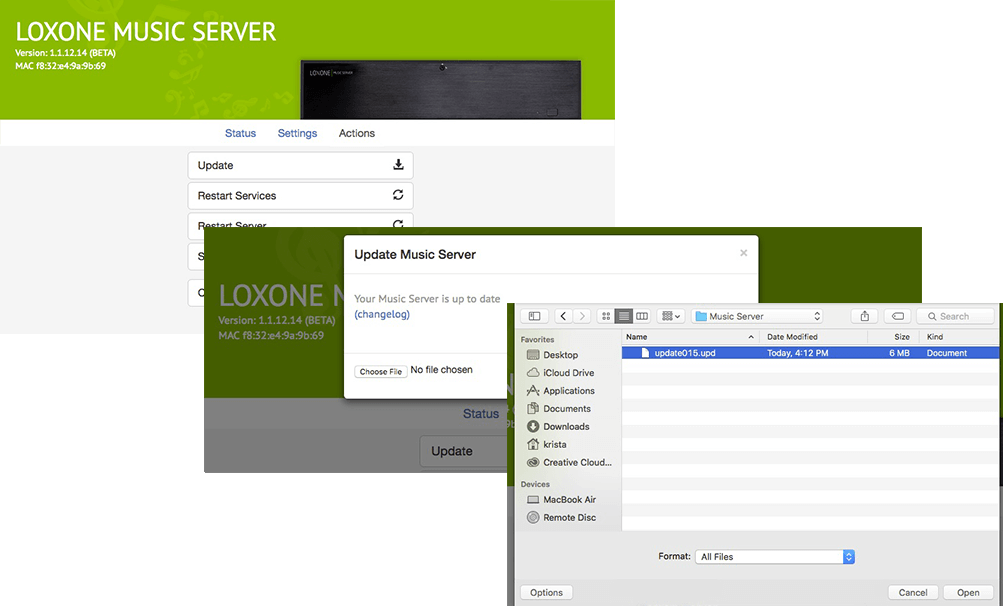 Off-line Updater pro Loxone Music Server ukázka použití