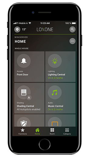 Loxone Smart Home App 9 - centrální funkce záložka domácnost