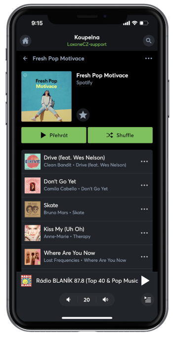 Spotify playlist v Loxone App