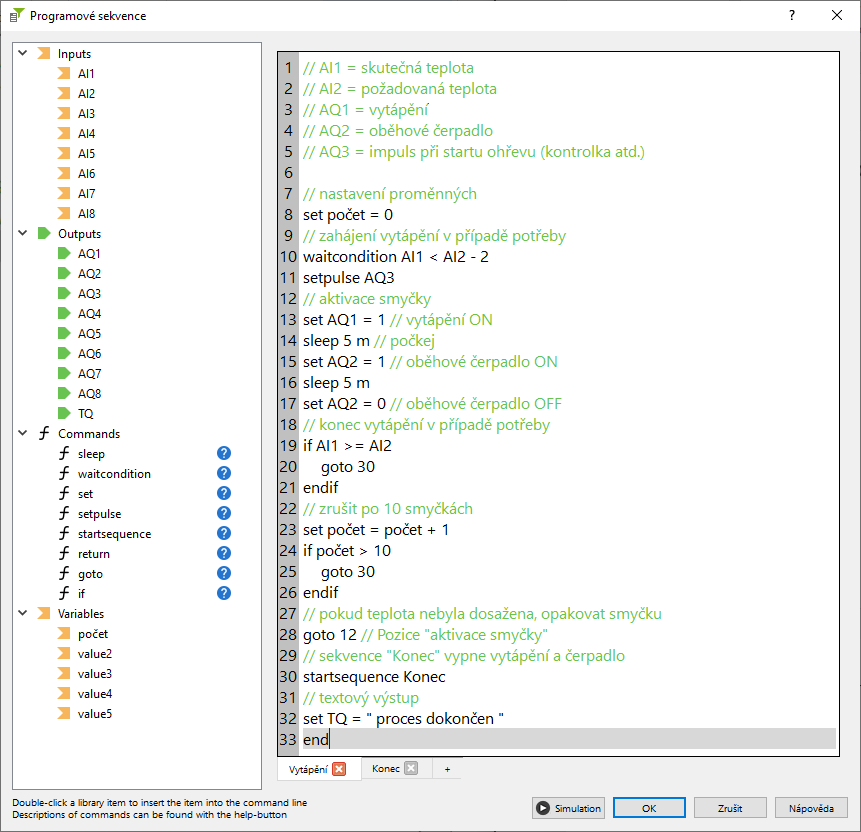 Program pro ovládání čerpadla