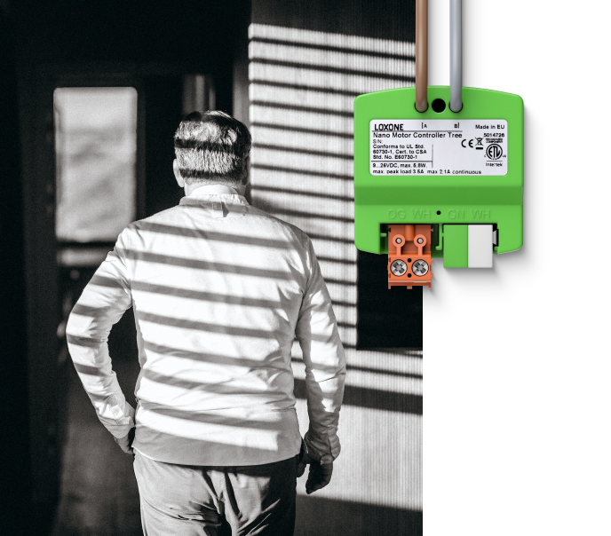 fotka muže stojícího zády kterou překrývá nano motor controller od LOXONE