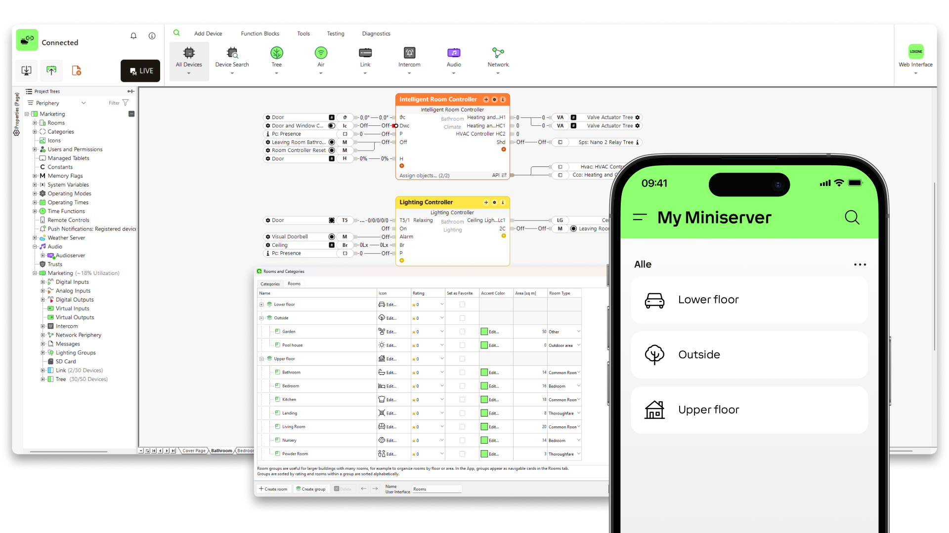 Zoskupovanie miestností a poschodí v LOXONE App