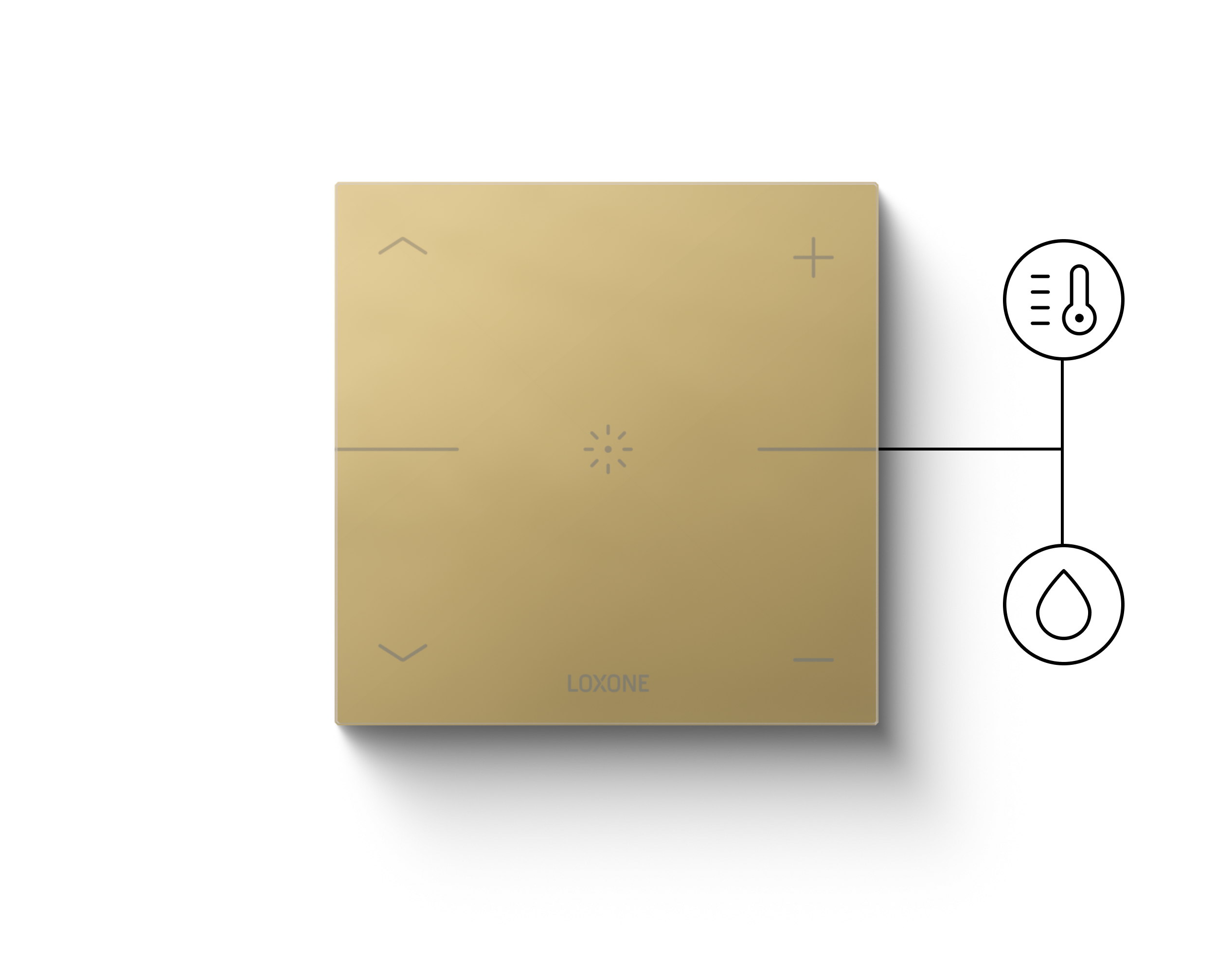 LOXONE Touch Pure із золотою поверхнею та іконоками датчиків температури й вологості