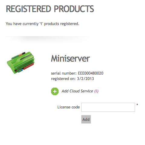 Example Screenshot Of Loxone Miniserver As Registered Products