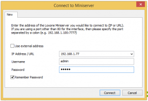 Connect to Miniserver Window