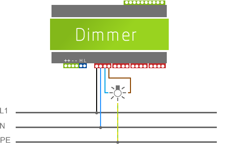 Пример подключения ламп к дополнительному диммеру Loxone Miniserver