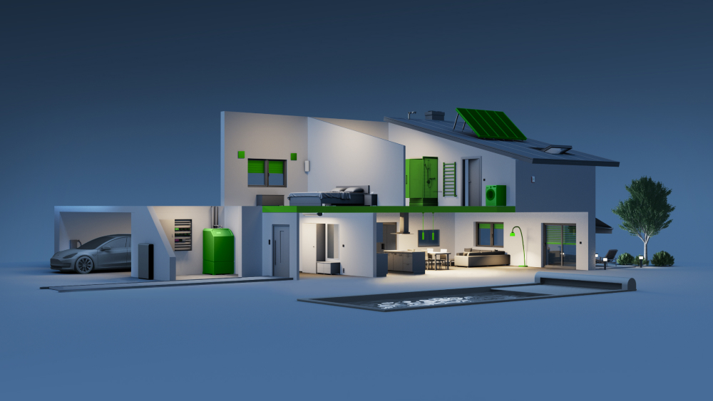 3D House highlighting all Future Homes Standard technologies linked up with LOXONE.