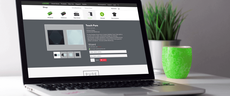 Laptop screen displaying Loxone Partner Store online