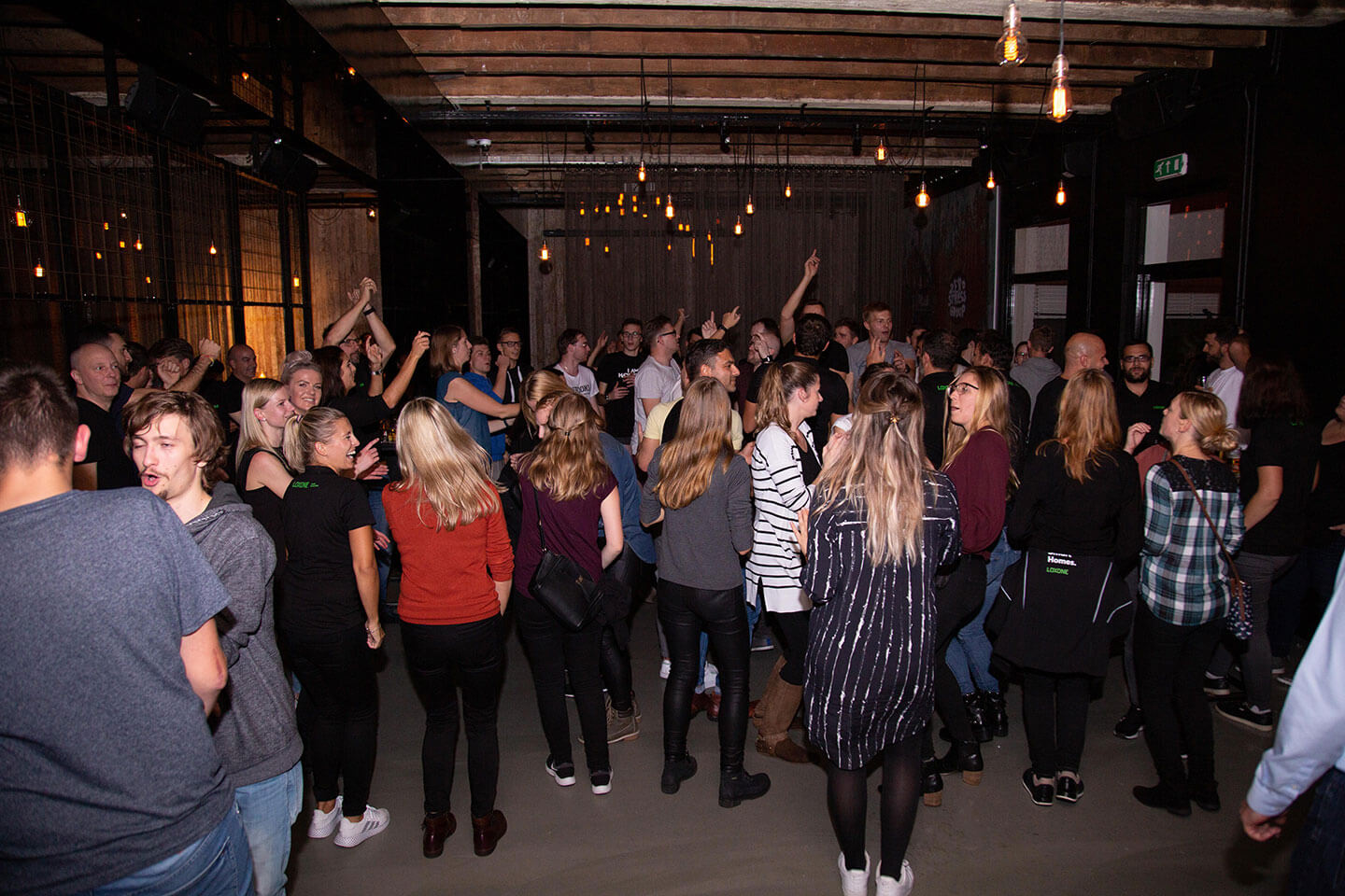 Loxone employees dancing at a party