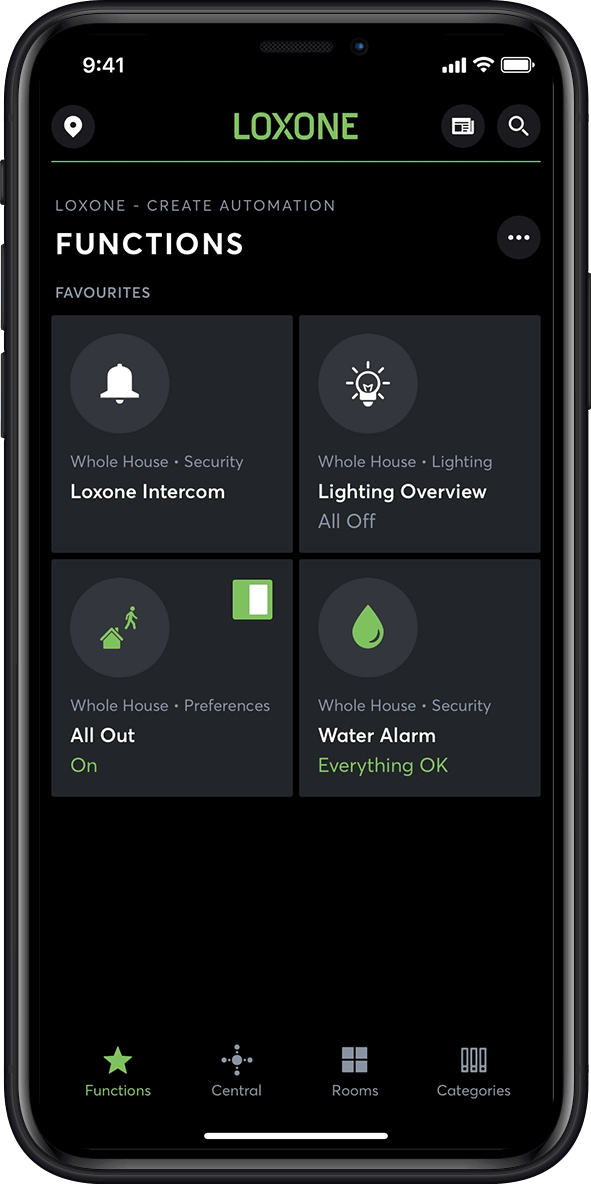 Loxone App functions menu