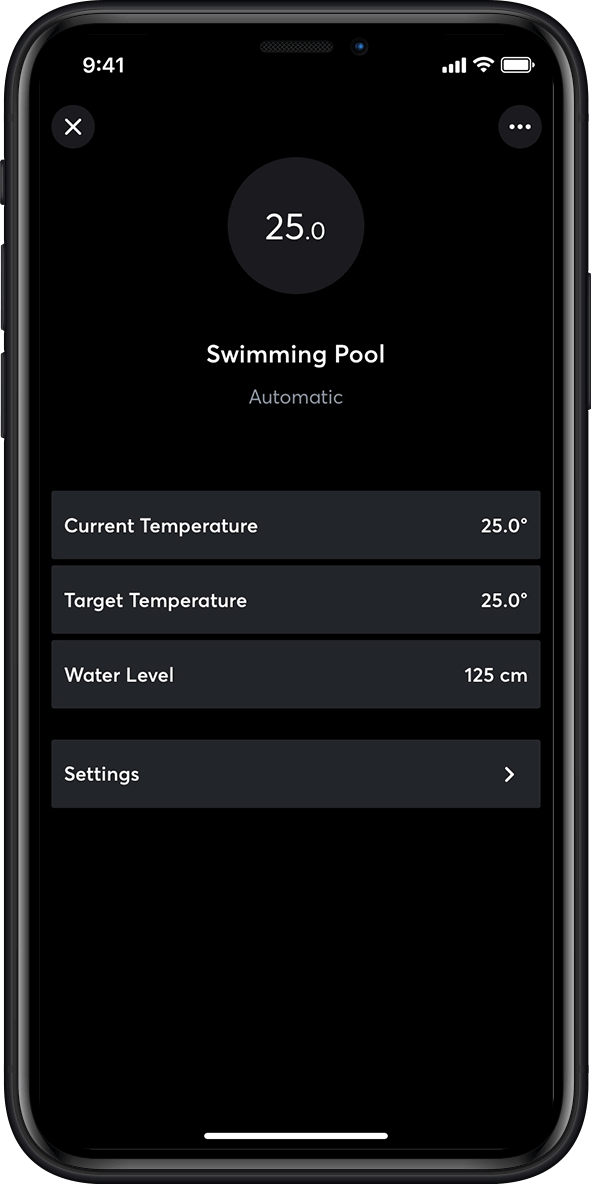 Swimming pool control in the smart home app