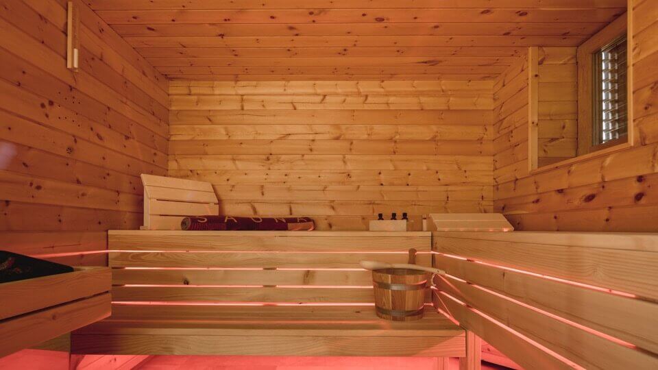 Finnish sauna room with LED lighting