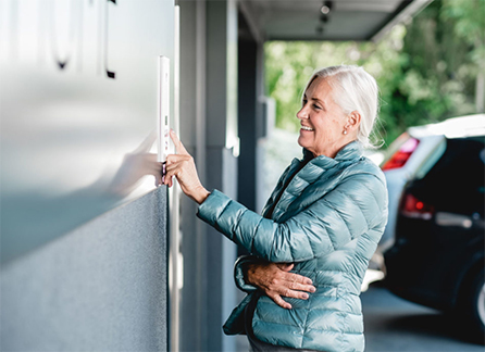 Woman using intercom