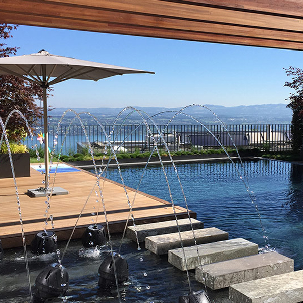 Resort pool with fountain control