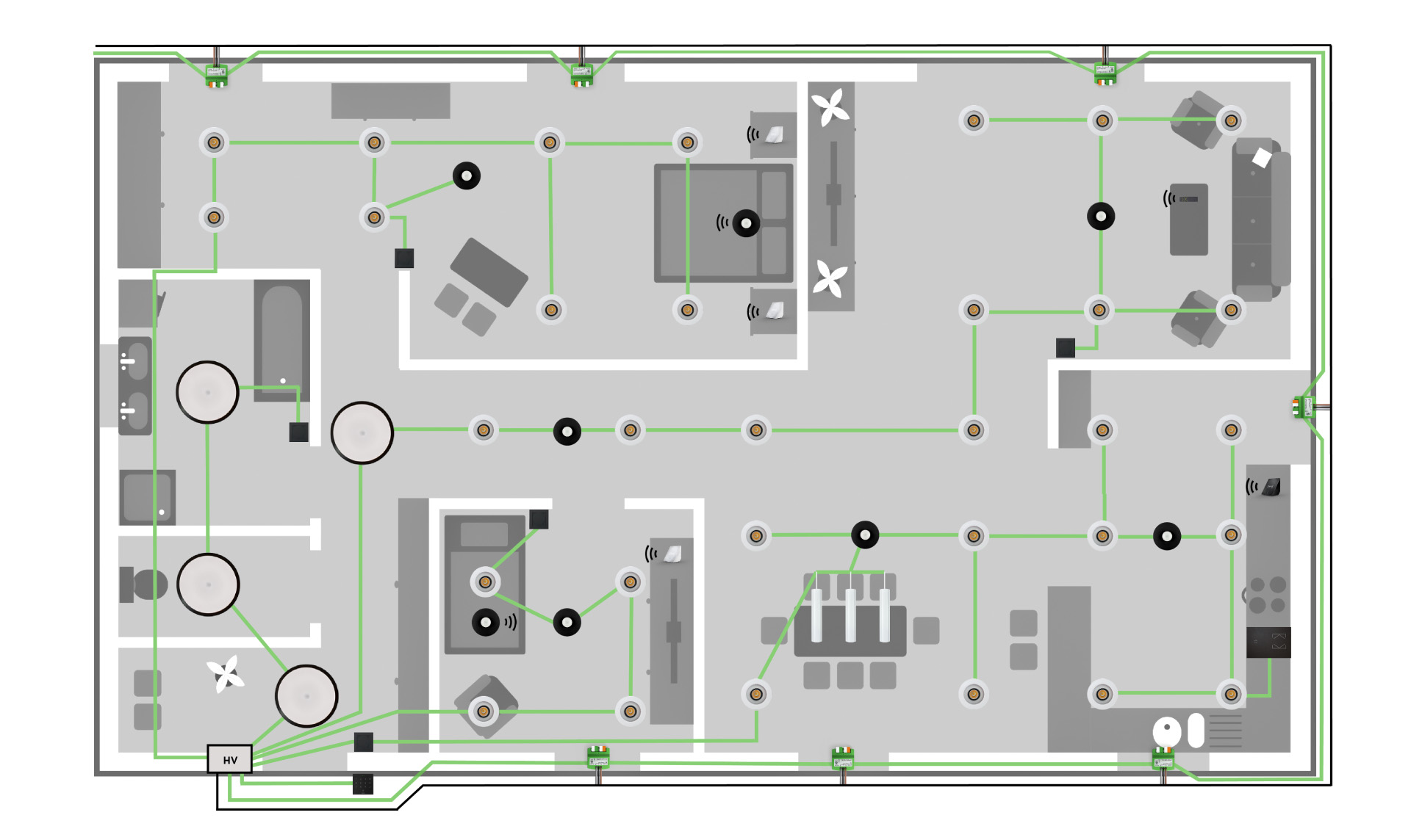 A picture symbolizing the Loxone Tree wiring in a smart apartment.