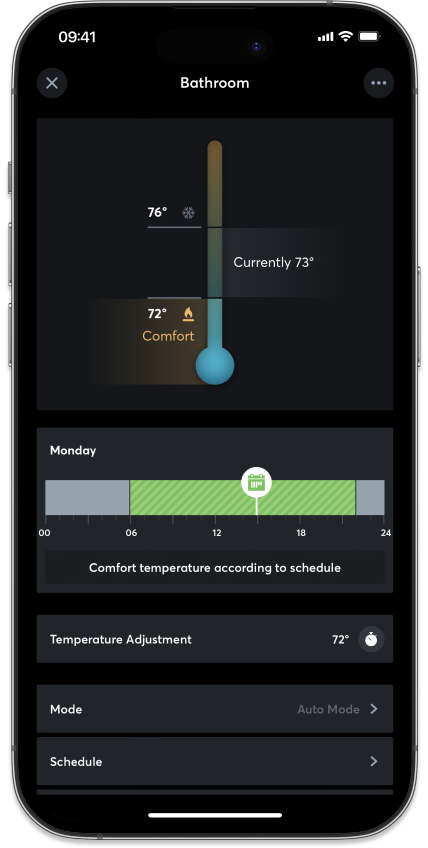 Loxone App allows for easy zoned HVAC control.