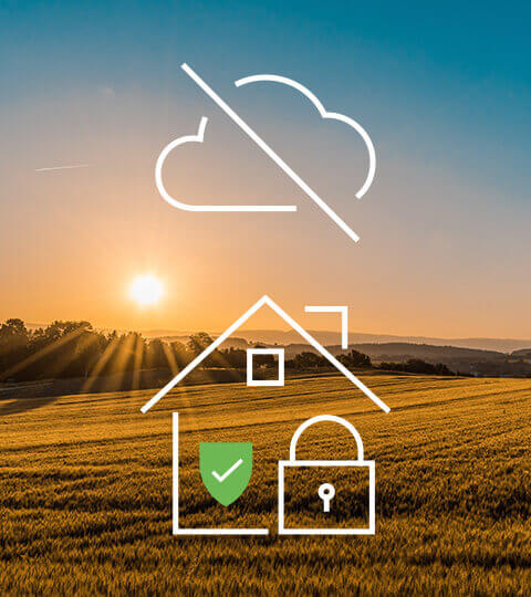 Ein wolkenloser Himmel mit Icon Smart Home ohne Cloud