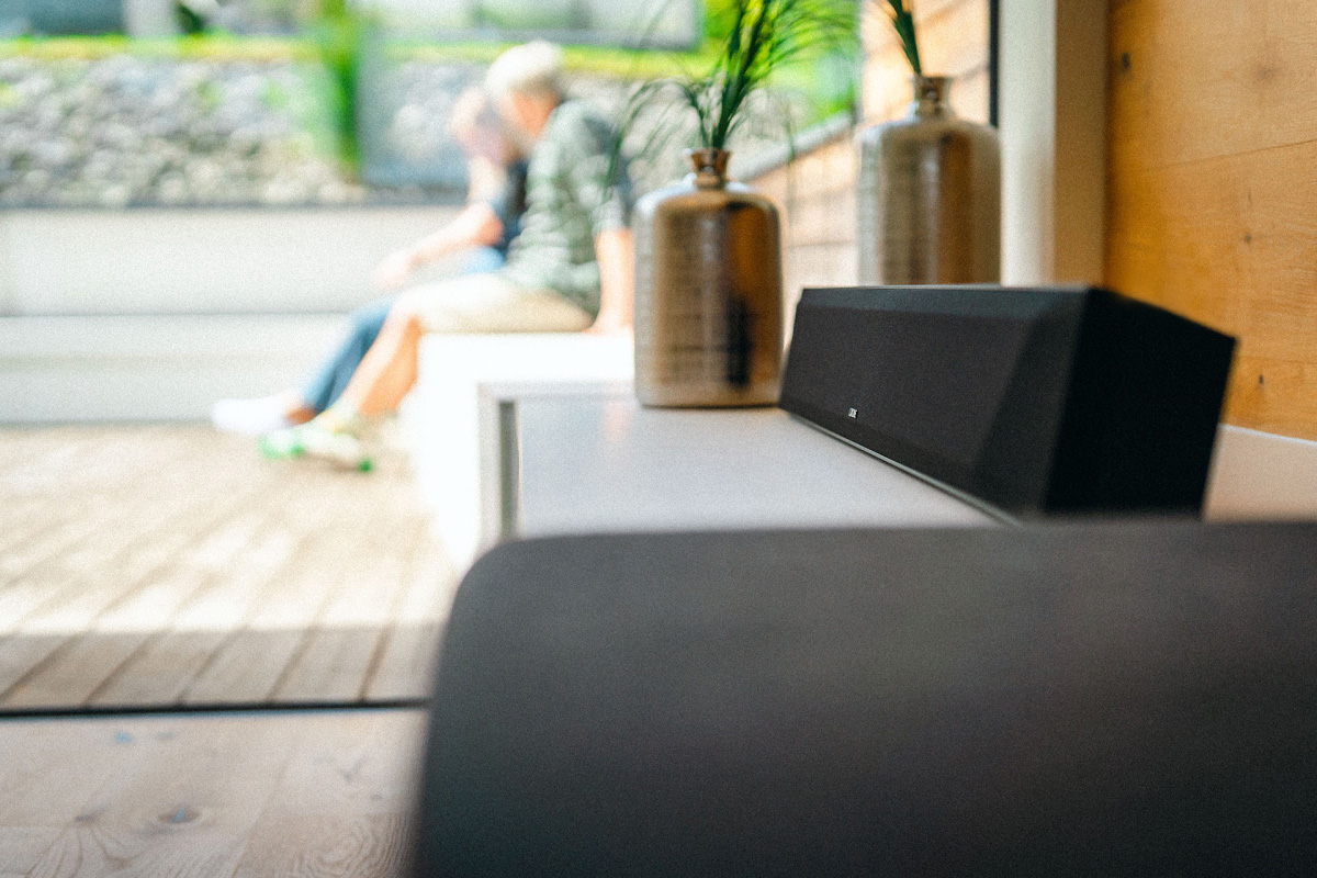 LOXONE Soundbar standing alone on a sideboard as a music speaker — no TV in sight