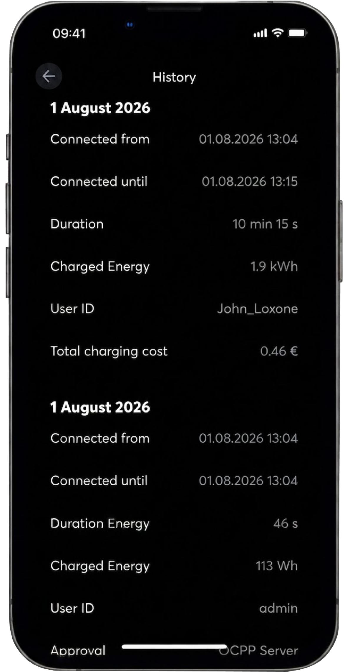 LOXONE App Ladehistorie