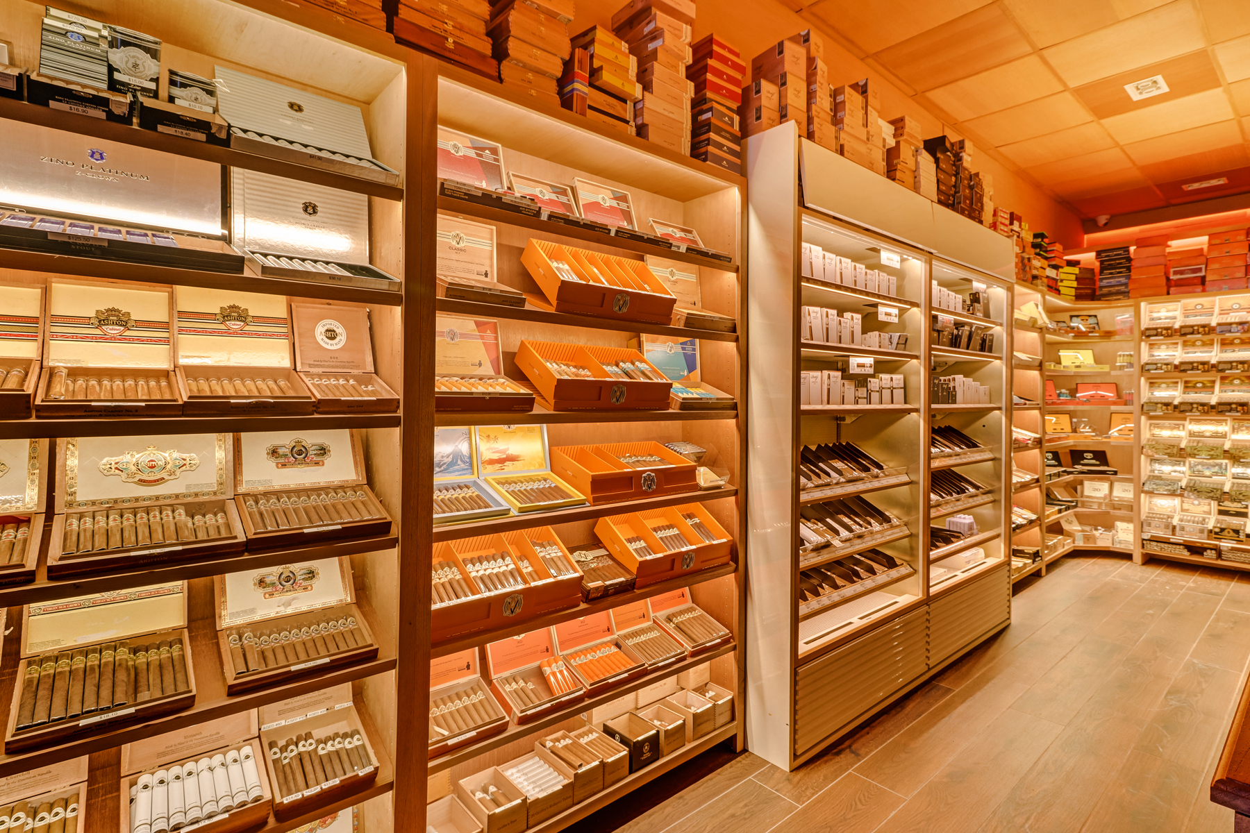 Close-up of cigar shelves