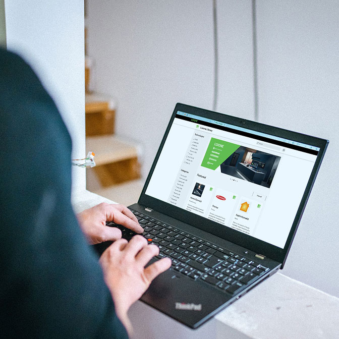 Laptop screen showing the LOXONE Library