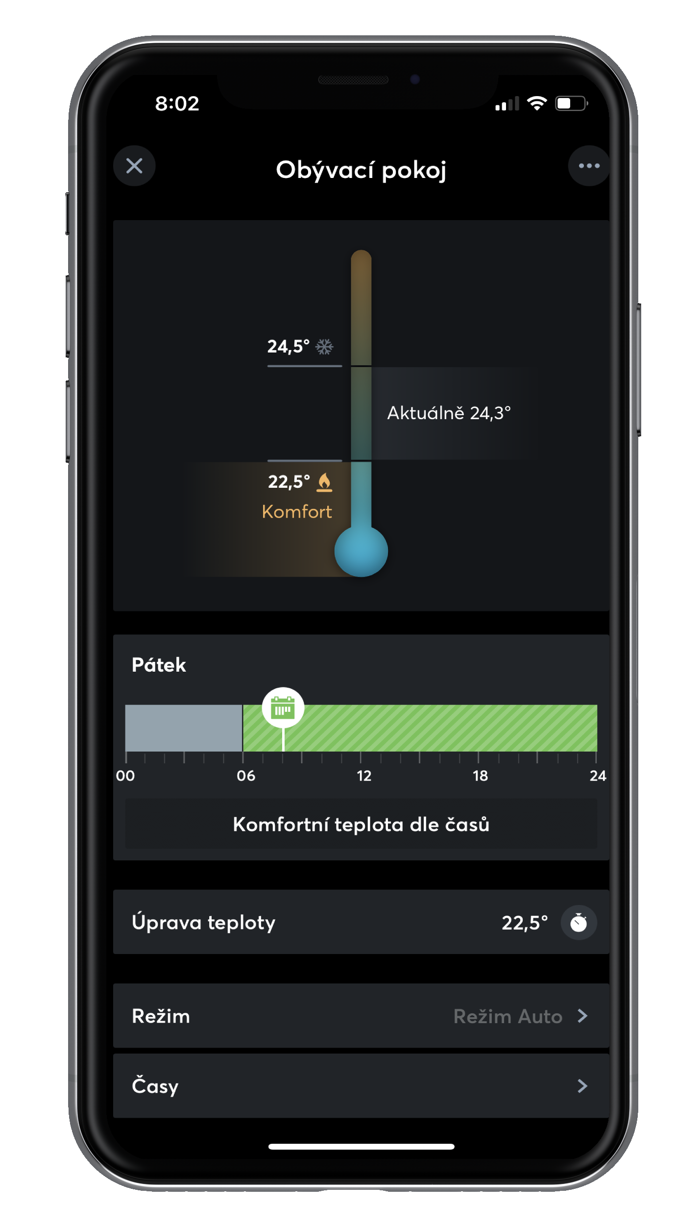 Nastavení teploty pomocí Loxone App