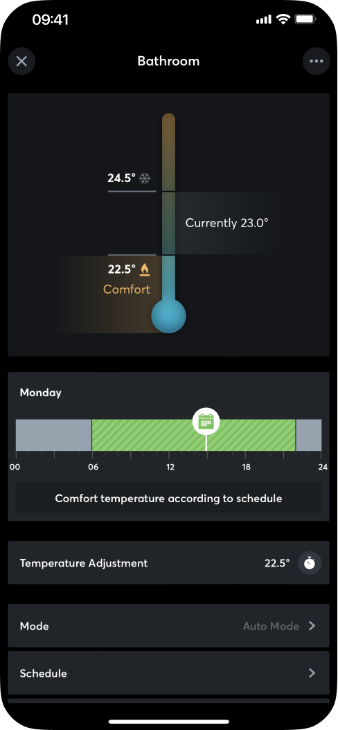 Nastavení teploty pomocí Loxone App