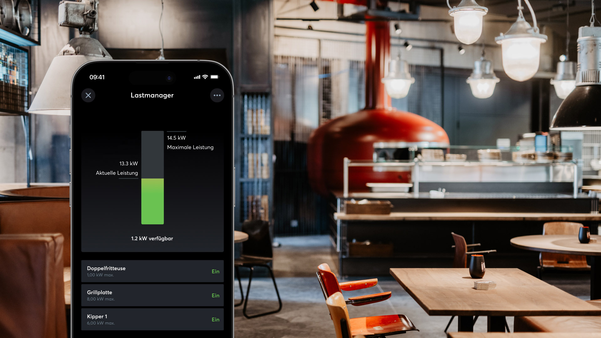 PH-Kitchen Intelligent load management minimizes the risk of infrastructure overloads in restaurant kitchens