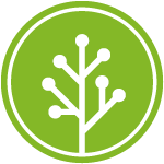 Białe logo Tree na zielonym kole