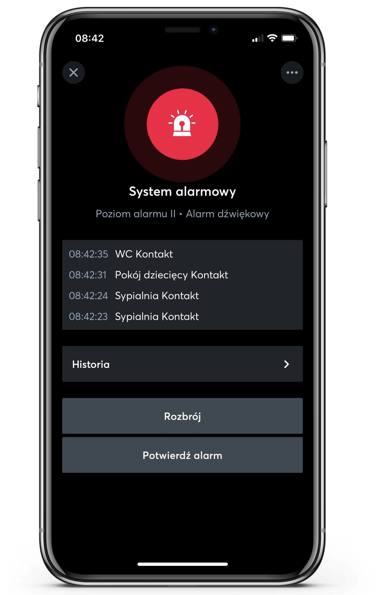 System alarmowy w aplikacji Loxone