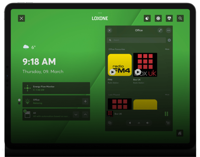 Tablet z Loxone App 13.1
