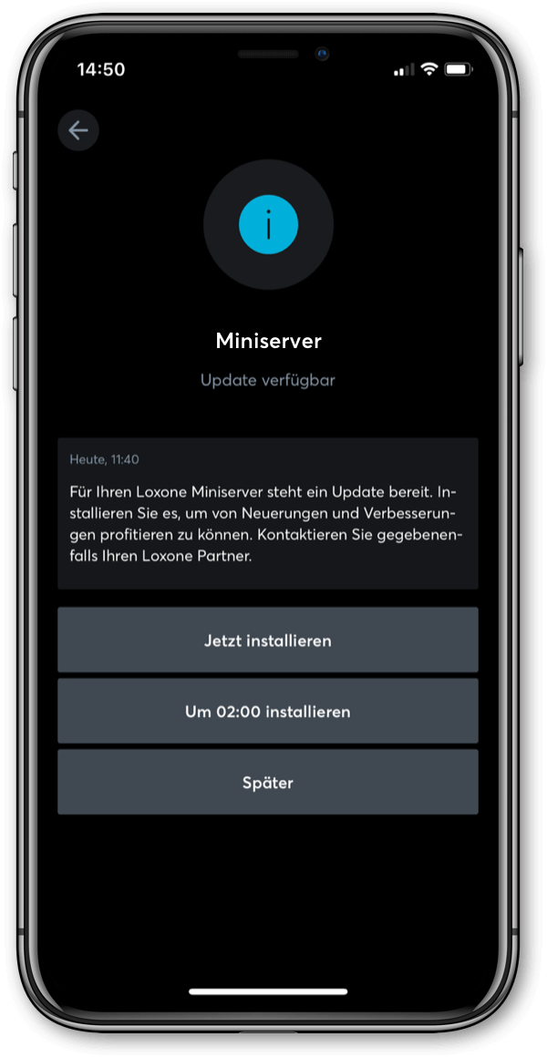 Okno aplikácie Loxone - Aktualizácia Miniservera 