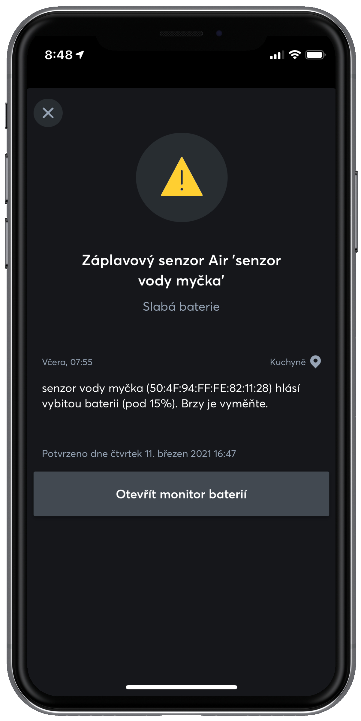 Stav systému Okno aplikace Loxone - Stav systému