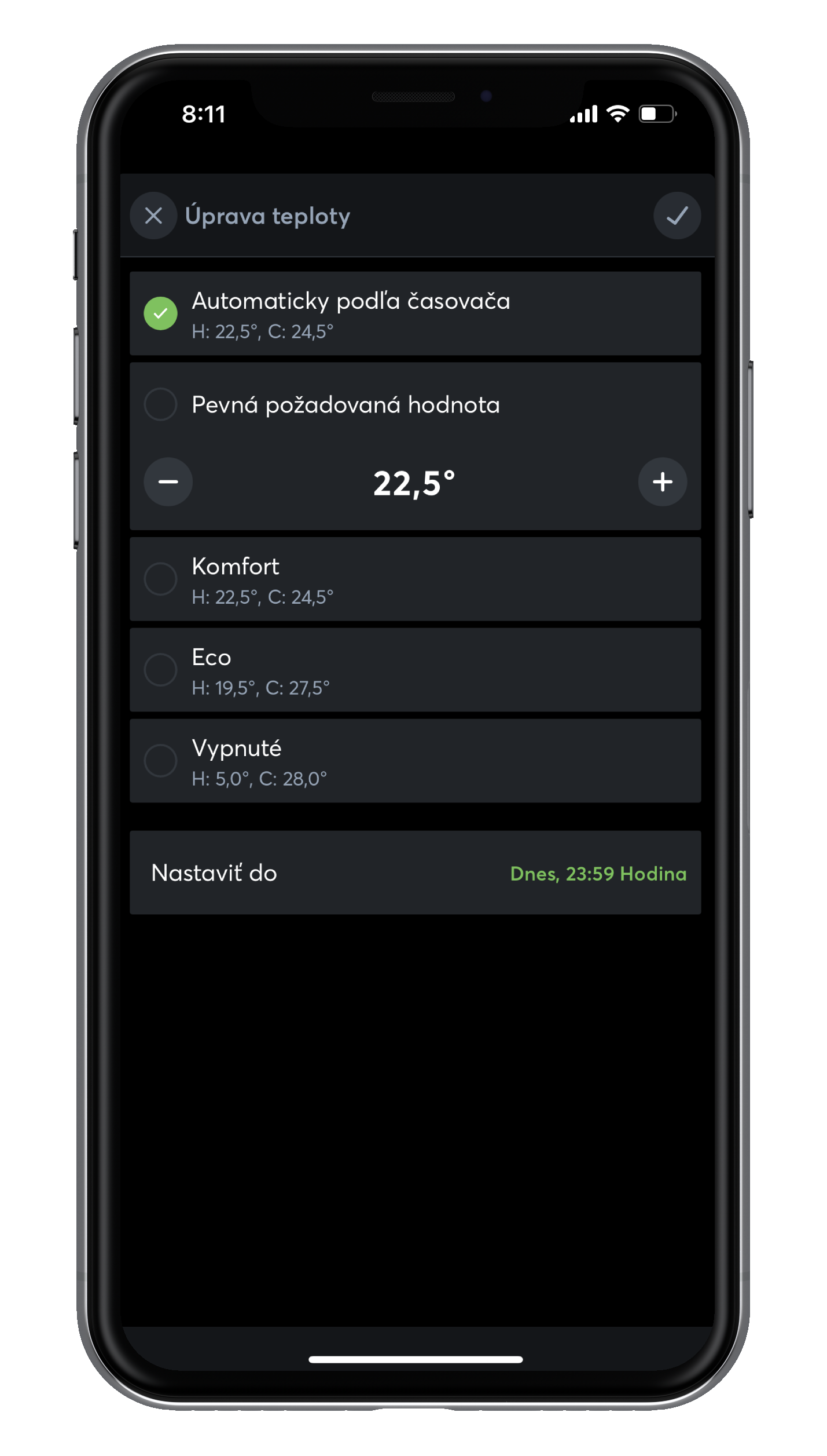 Nastavenie teploty v Loxone App