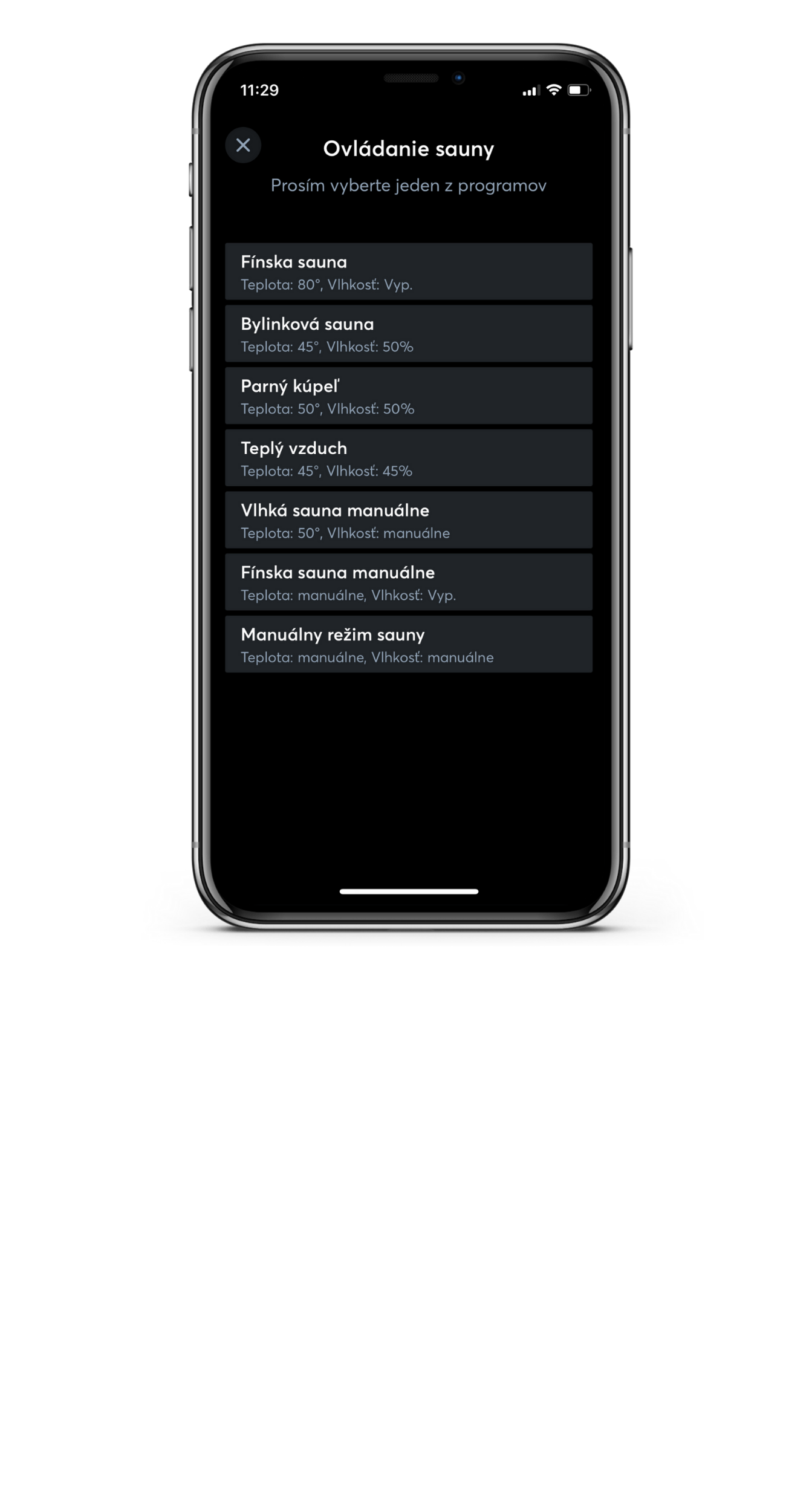 Ovládanie sauny v mobilnej aplikácii Loxone