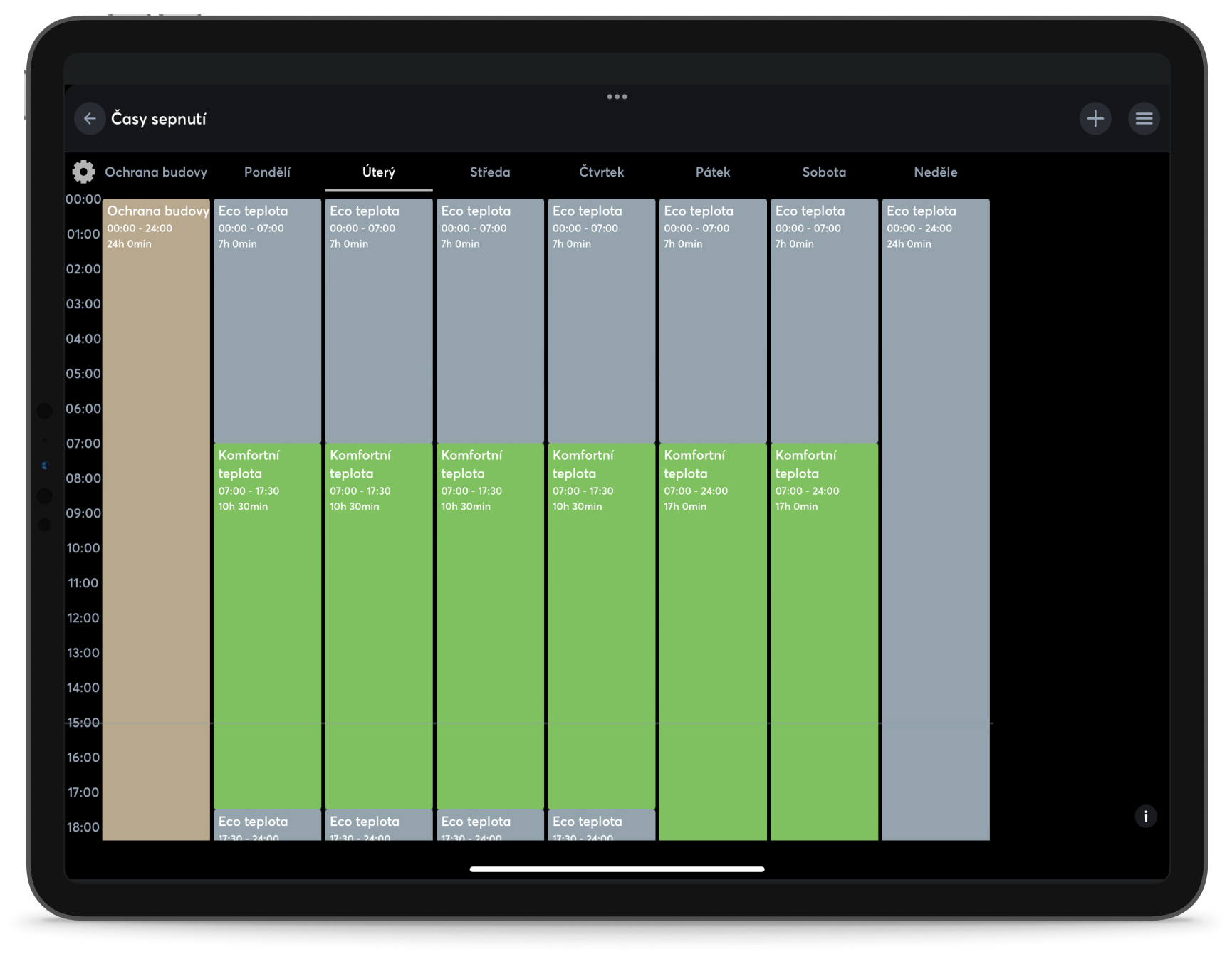 Kalendár na nastavenie režimov v iPade